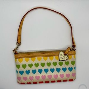 Dooney & Brourke Wristlet beige & colorful hearts